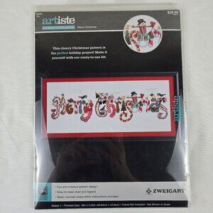 Artiste "Merry Christmas" Counted Cross Stich Kit NWT Fun Hobby Activity Crafts
